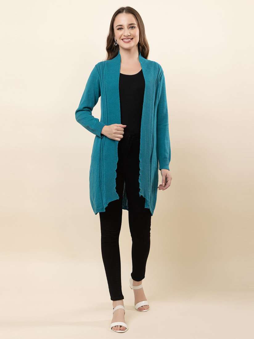 Buy Anouk Turquoise Blue Self Design Winter Open Front Shrug Shrug for Women 30697691 Myntra