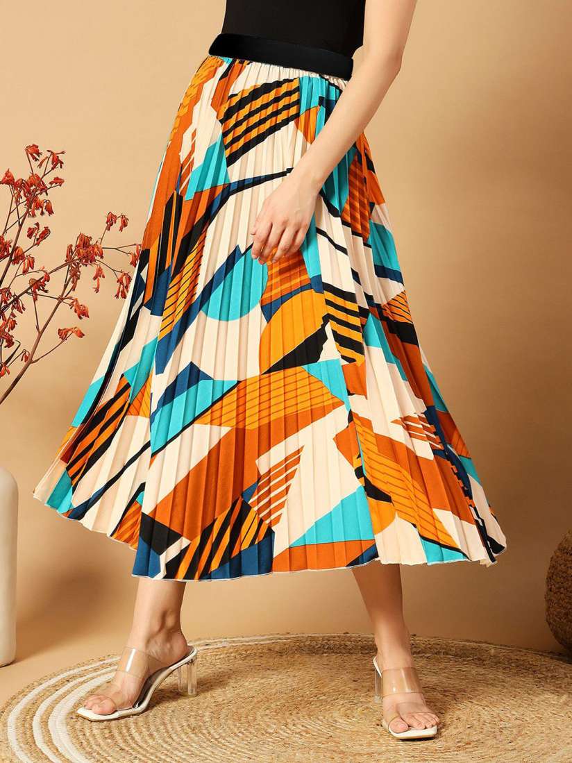 Buy Femvy Printed Midi Pleated skirt Skirts for Women 30700603 Myntra