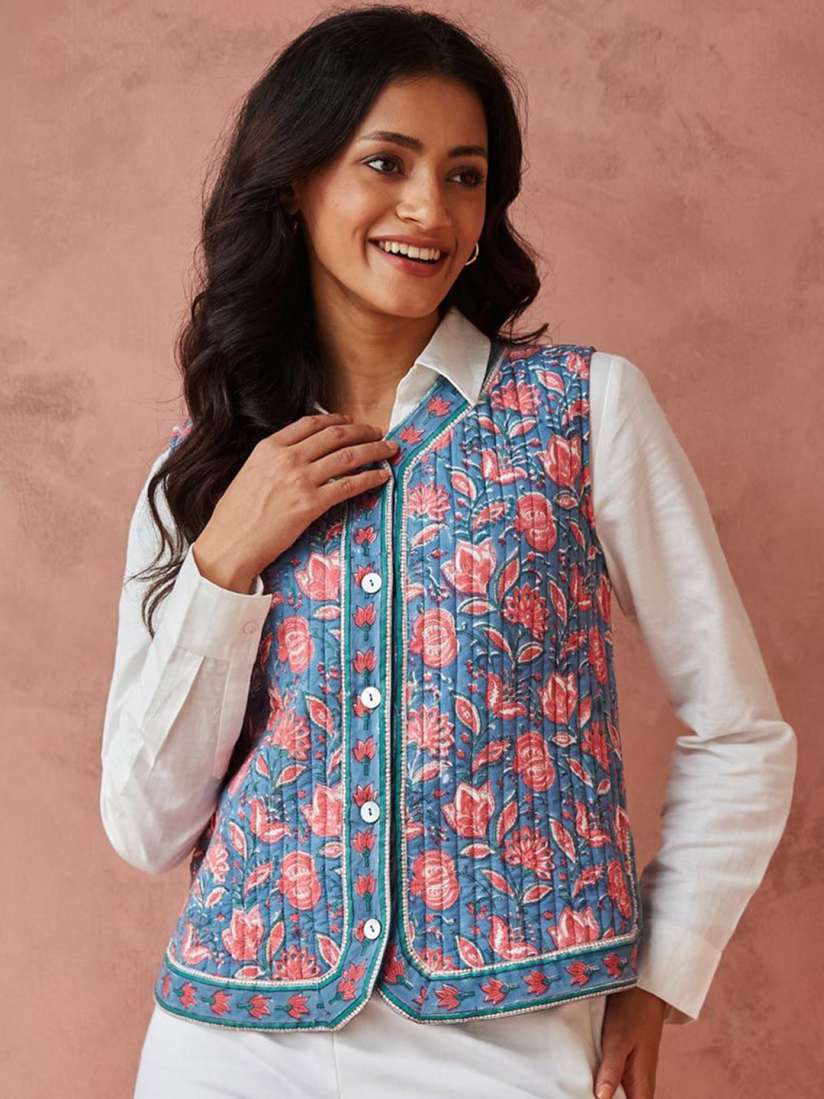Buy Fabindia Women Floral Open Front Jacket with Embroidered Jackets for Women 30704261 Myntra