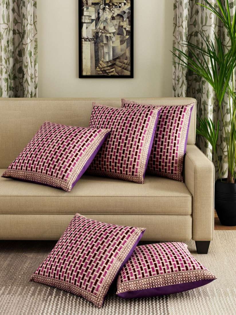 Buy Myntra Elegant Homes Purple Gold Toned 5 Pieces Checked Square Cushion Covers Cushion Covers for Unisex 30711140 Myntra