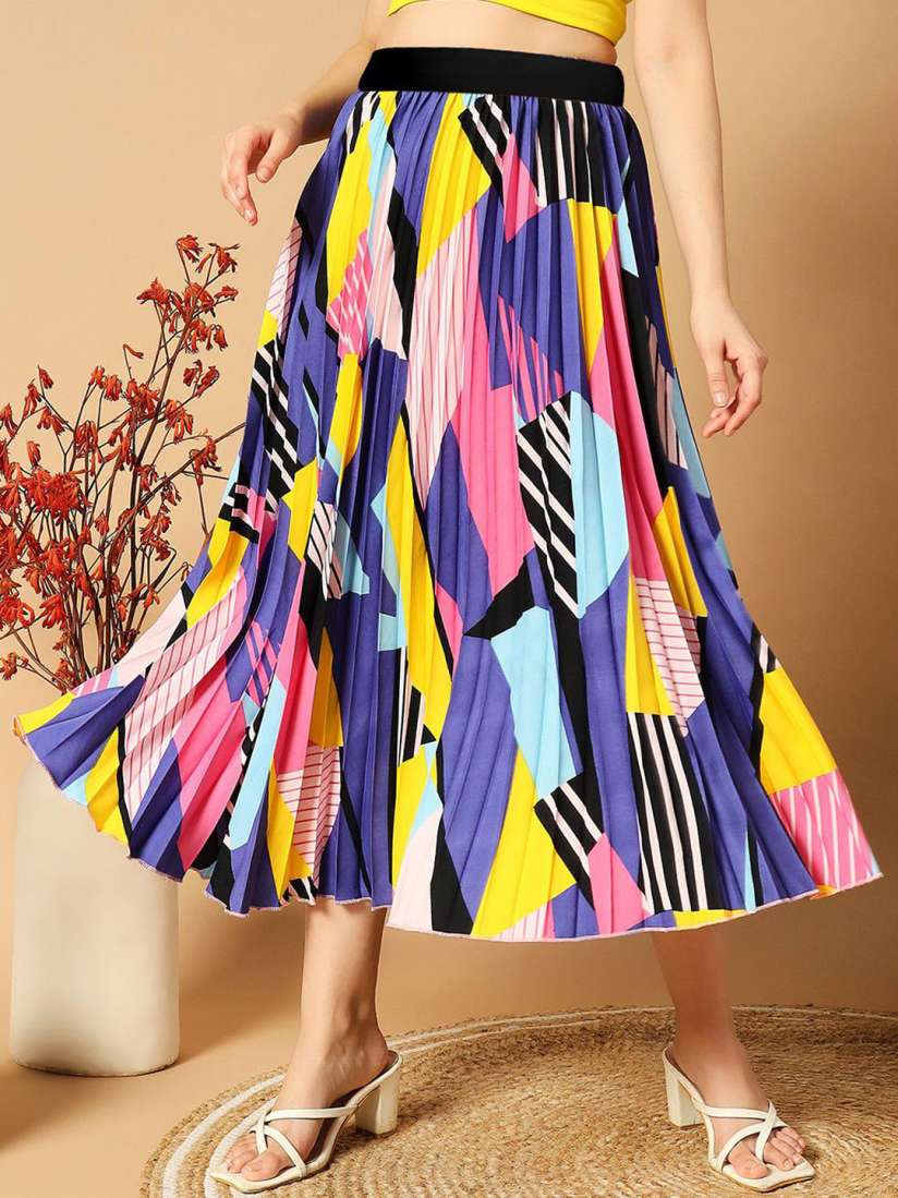 Buy Femvy Designer Printed Pleated Midi Skirt Skirts for Women 30700606 Myntra