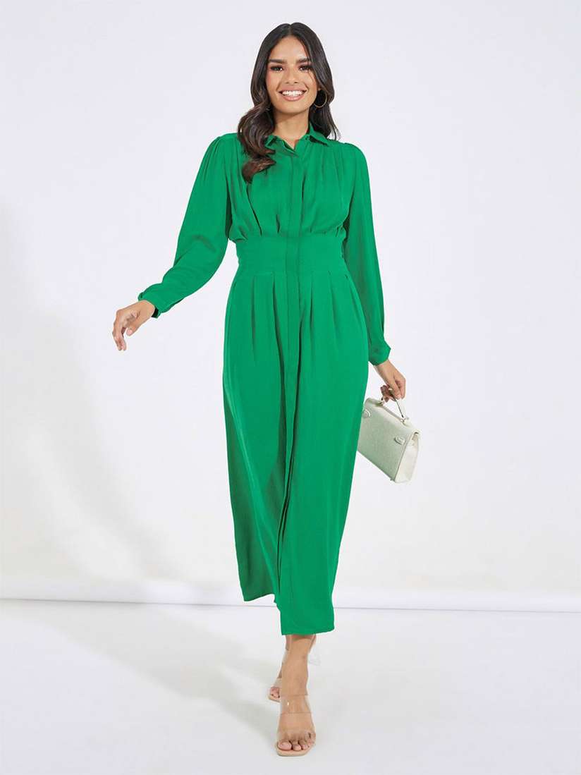Buy Styli Women Shirt Collar Volume Sleeves A-Line Maxi Dress 