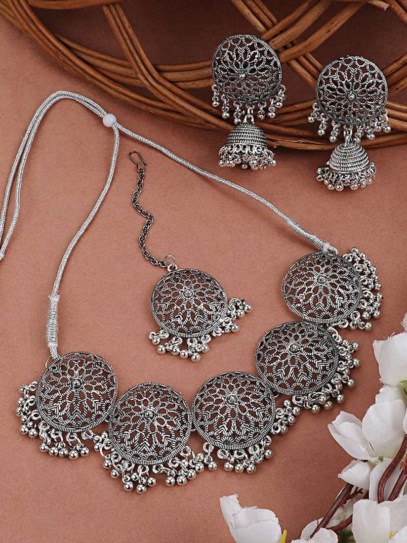 Buy MODE MANIA Sliver Plated Round shaped Oxidised Jewellery Set Jewellery Set for Women 30705303 Myntra