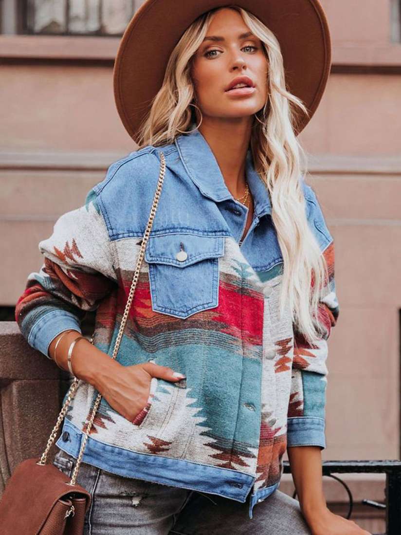Buy StyleCast Women Geometric Denim Jacket Jackets for Women 30730475 Myntra