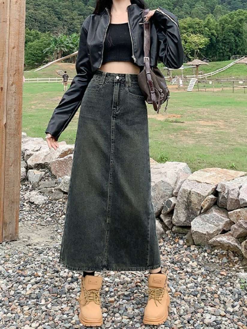 Long denim skirt myntra top