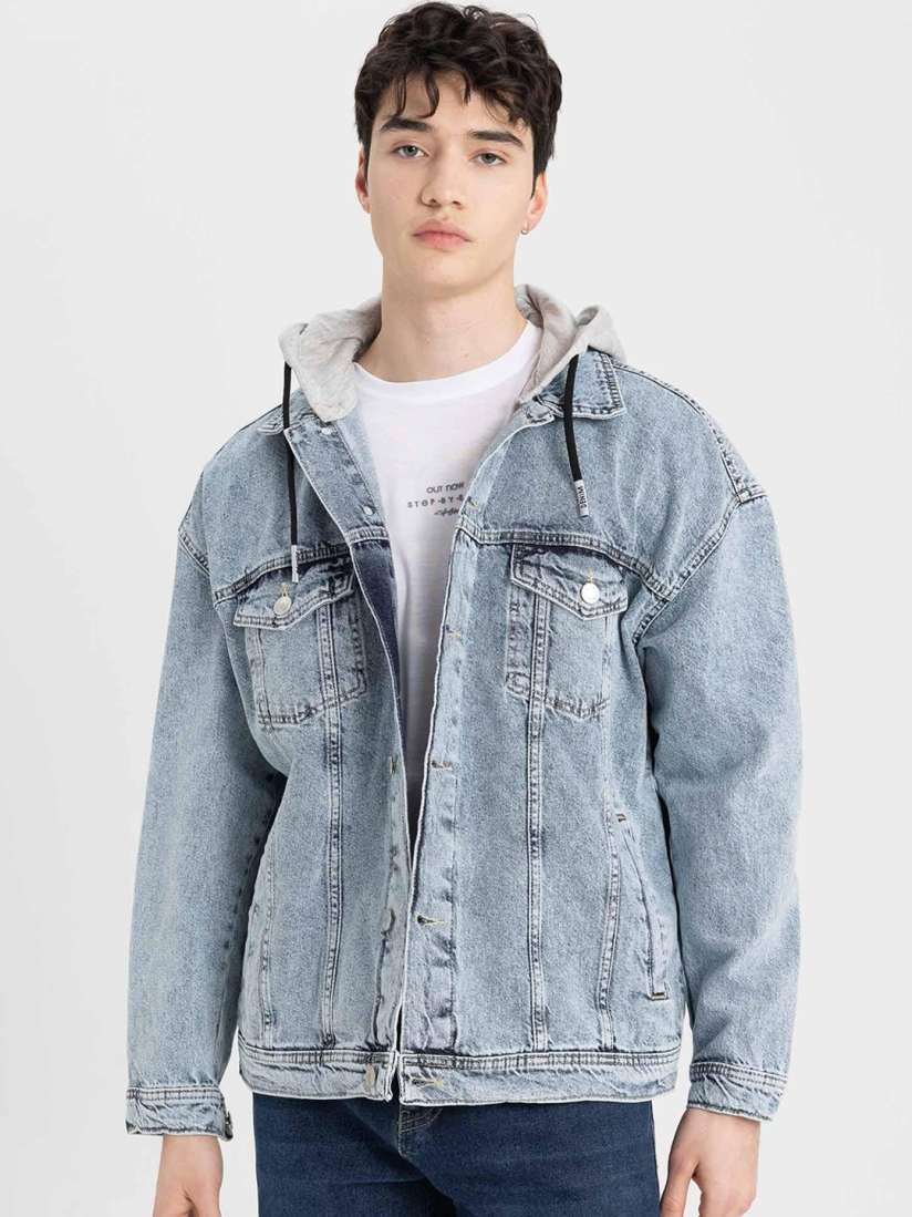 Cropped hooded denim jacket online