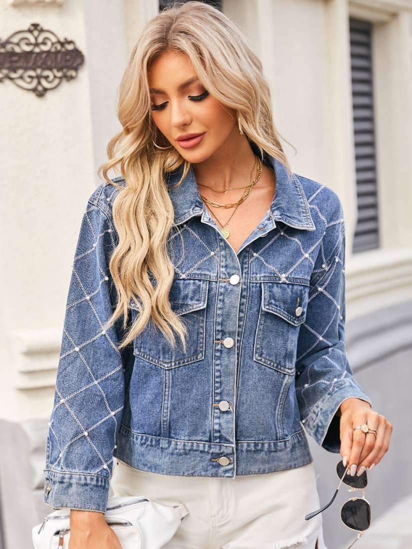 Buy StyleCast Women Checked Denim Jacket with Patchwork Jackets for Women 30730480 Myntra