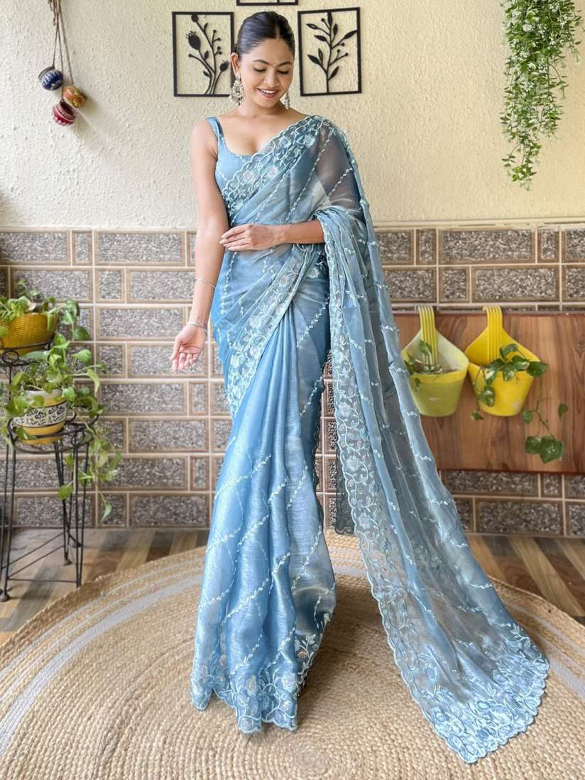 Myntra blue saree outlet