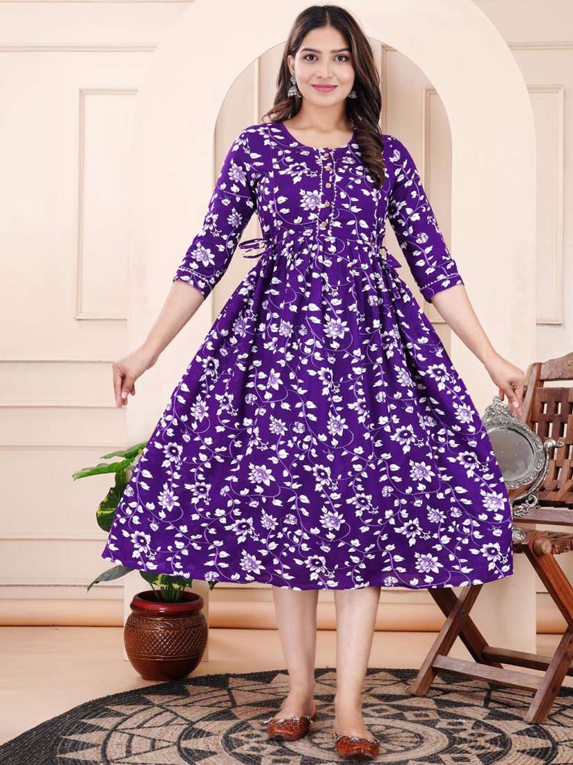 Buy MURLI KURTI Floral Printed Round Neck Gotta Patti Fit and Flare Maternity Ethnic Dress Ethnic Dresses for Women 30742502 Myntra