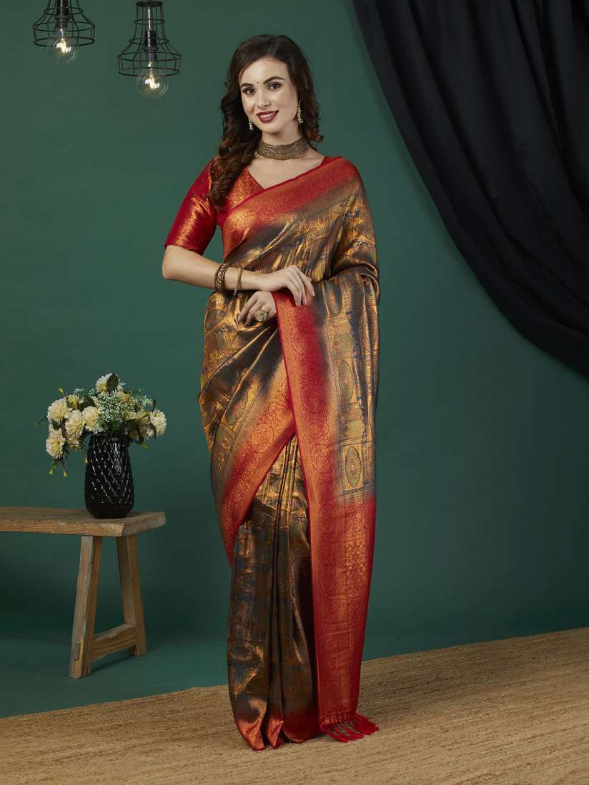 Buy KAYOMMI Woven Design Zari Pure Silk Kanjeevaram Saree Sarees for Women 30740947 Myntra