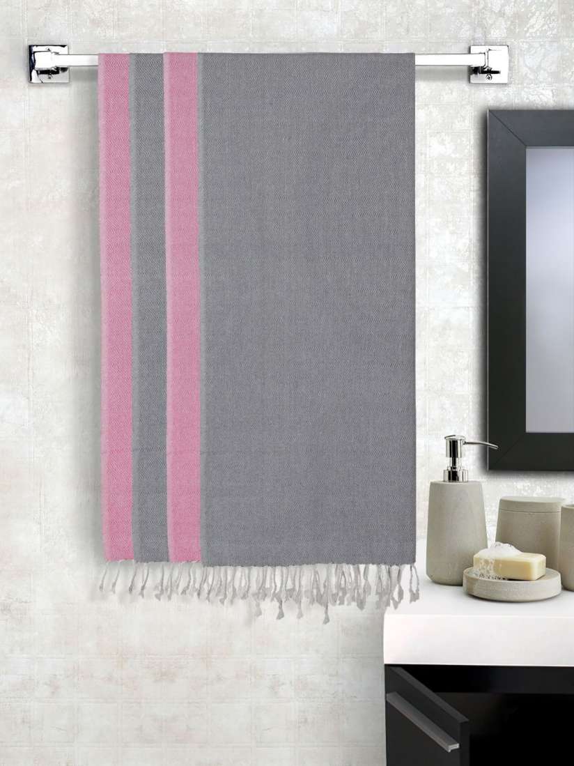 Buy KLOTTHE Pink Grey 4 Pieces Pure Cotton 550 GSM Bath Towels Bath Towels for Unisex 30763136 Myntra