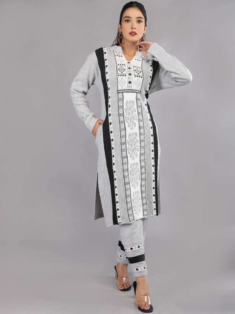Buy TYSORT Floral Woolen Straight Kurta with Palazzos Kurta Sets for Women 30773318 Myntra