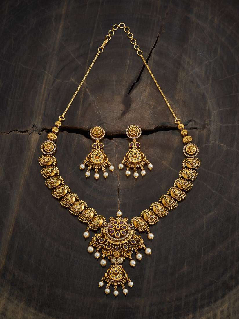 Buy Kushal s Fashion Jewellery Gold Plated Stone Studded Beaded Temple Jewellery Set Jewellery Set for Women 30764552 Myntra