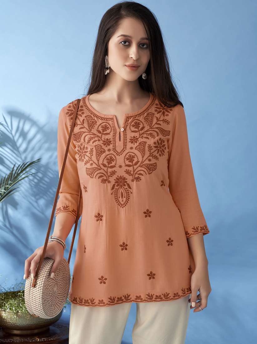 Buy Anouk Floral Embroidered Notched Neck Thread Work Short Kurti Kurtis for Women 30478601 Myntra