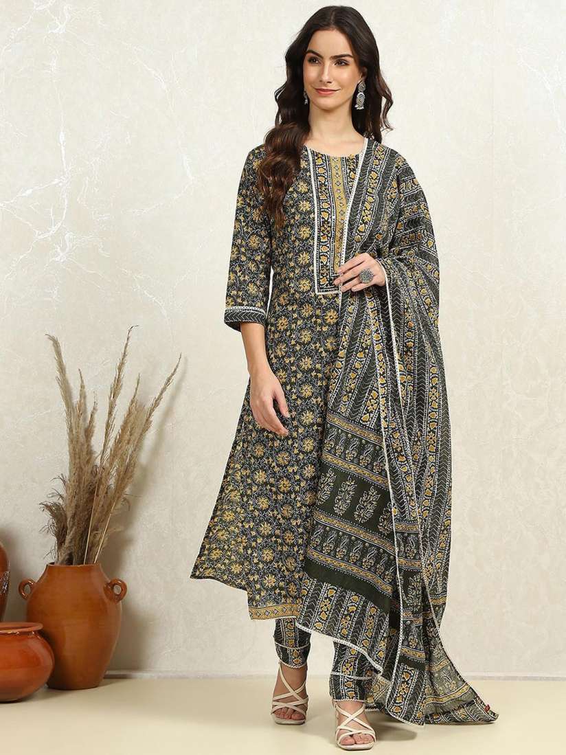 Buy Biba Floral Printed Sequinned Pure Cotton Unstitched Dress Material Dress Material for Women 30784308 Myntra