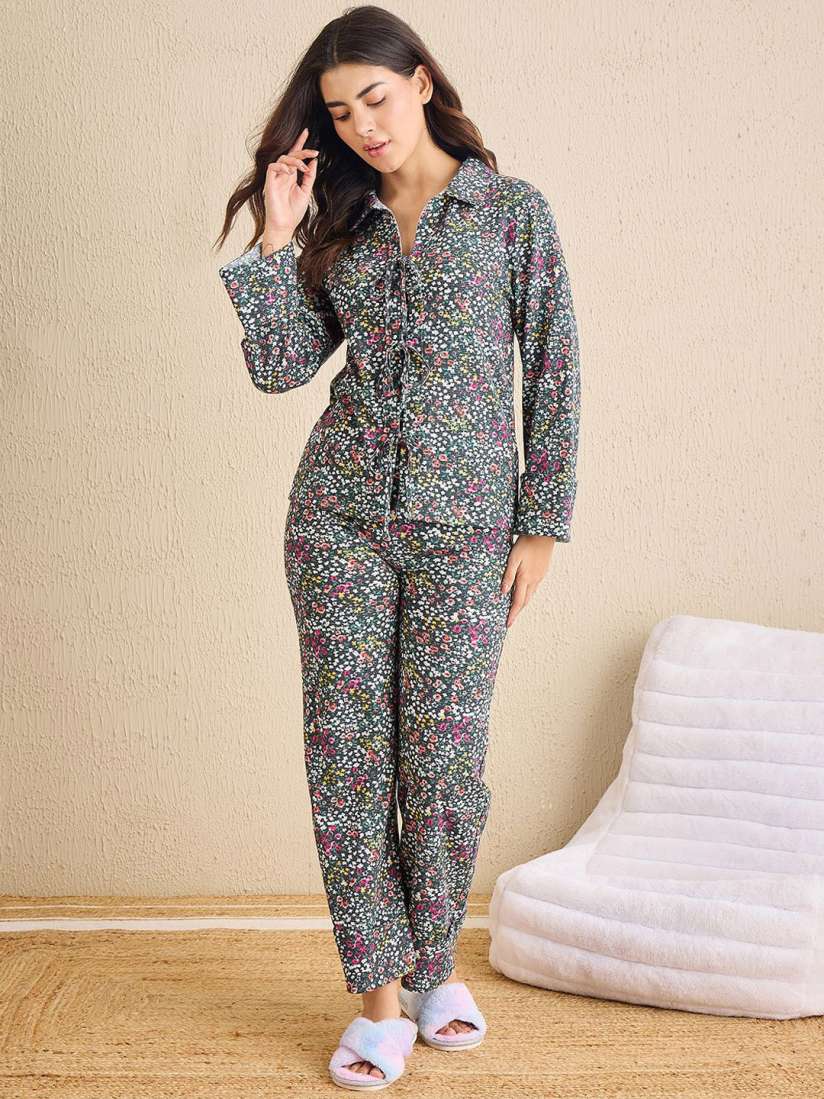 Buy Avanday Women Printed Pure Cotton Shirt Collar Night suit Night suits for Women 30786110 Myntra