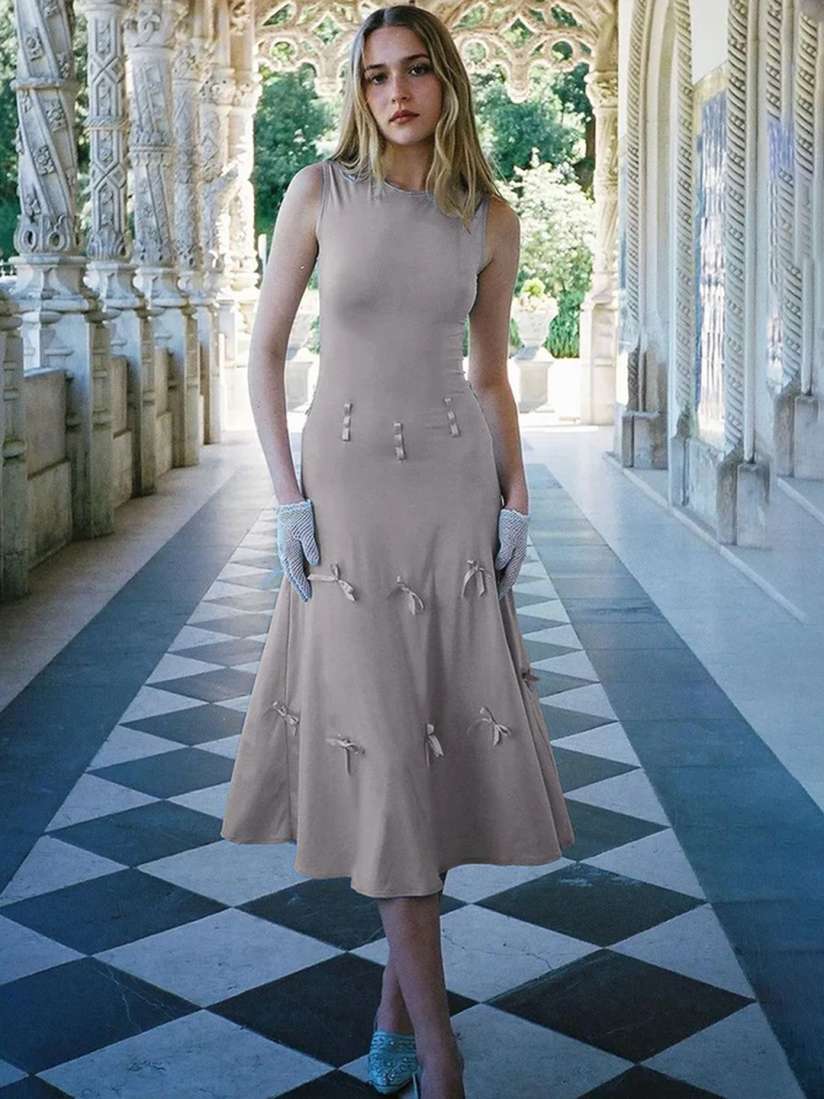 Buy LULU SKY Fit Flare Maxi Grey Convertible front Bowknot Dress Dresses for Women 30754894 Myntra