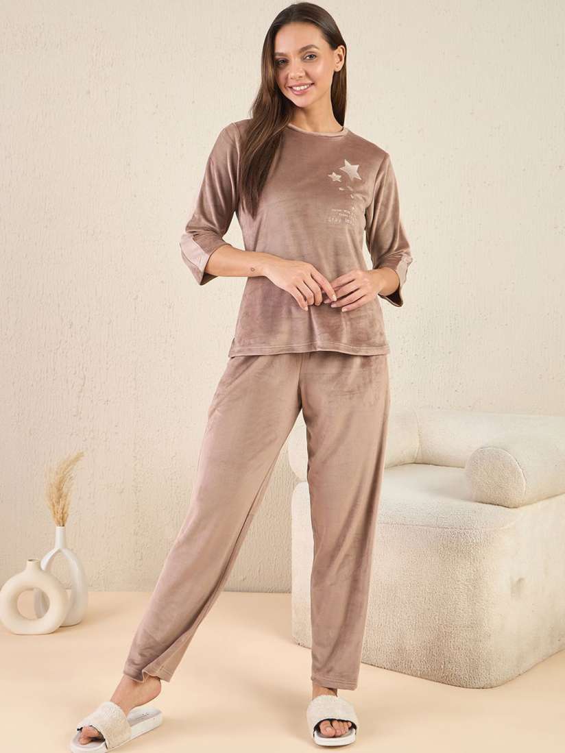 Buy Sweet Dreams Women Velvet Round Neck Night suit Night suits for Women 30796519 Myntra