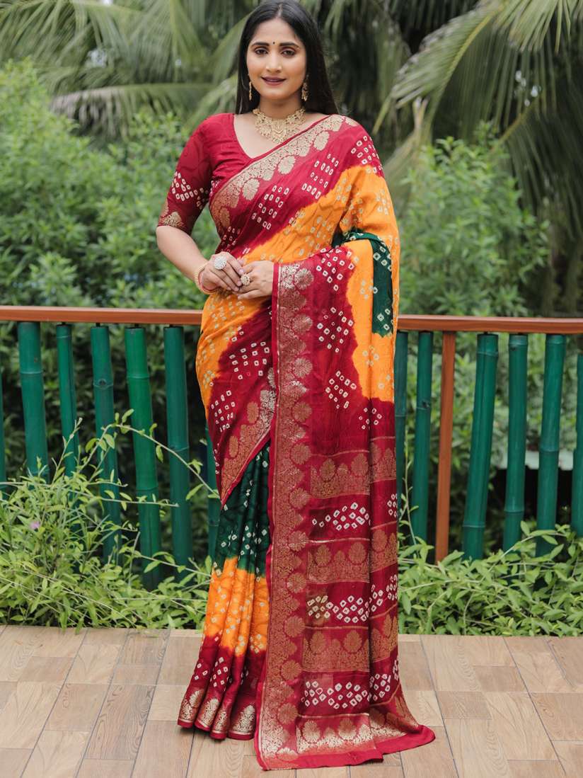 Buy Anaita Woven Design Zari Pure Silk Bandhani Saree Sarees for Women 30774158 Myntra