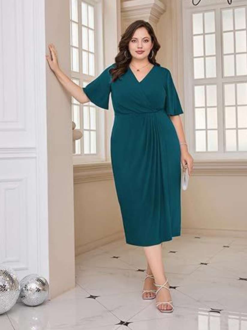 Buy Samsara Couture Flared Sleeve Solid Ruffled Fit Flare Midi Dress Dresses for Women 30778800 Myntra