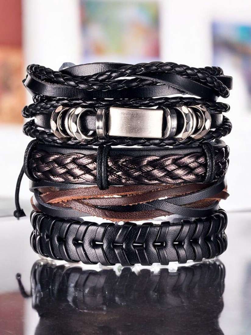 Buy fabula Set Of 6 Men Leather Wraparound Bracelet Bracelet for Men 30780373 Myntra
