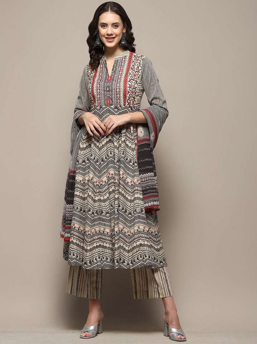 Buy Biba Geometric Printed Pure Cotton Anarkali Kurta With Palazzos Dupatta Kurta Sets for Women 30479717 Myntra