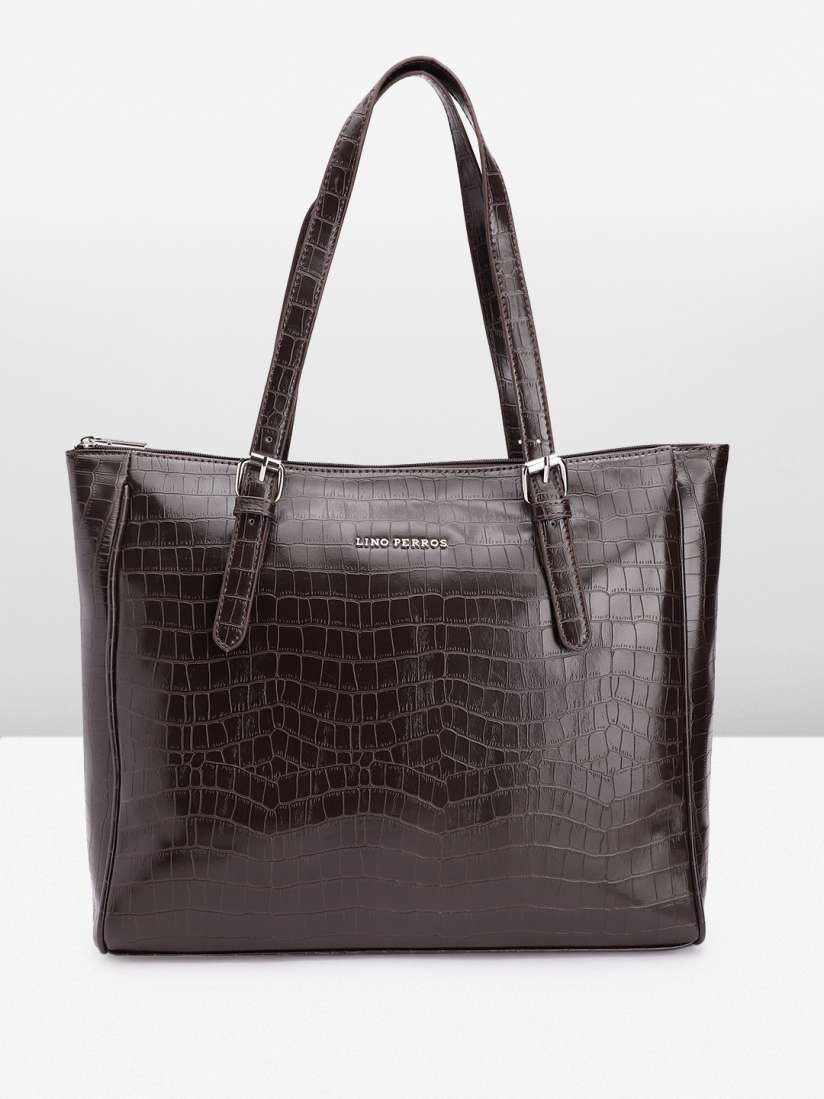 Buy Lino Perros Croc Textured Structured Shoulder Bag with Laptop Compartment Handbags for Women 26234910 Myntra