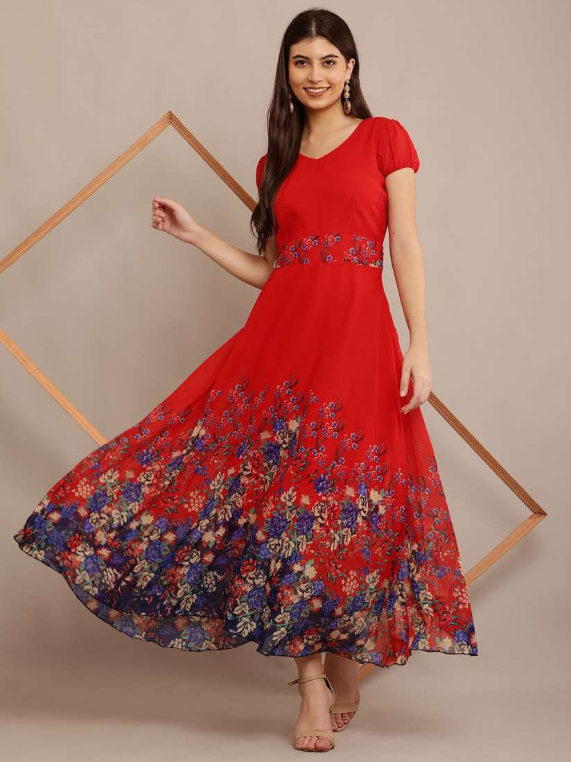Buy Raabta Fashion Floral Print Georgette Maxi Dress Dresses for Women 30472740 Myntra