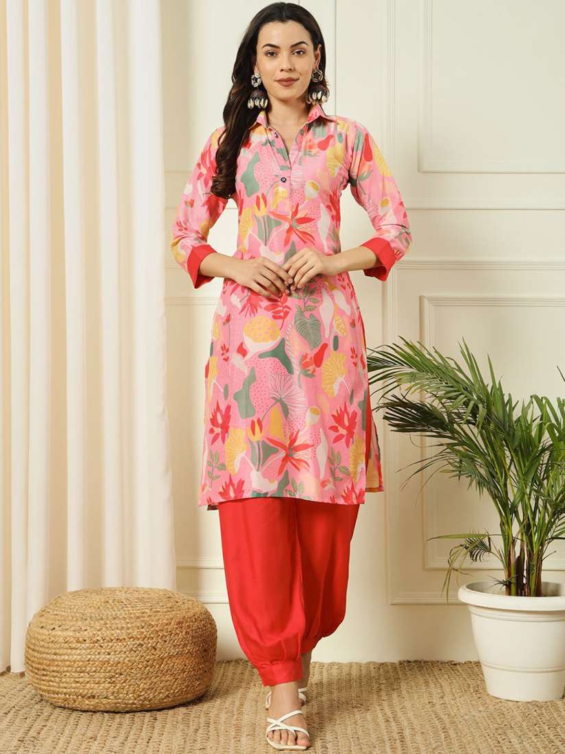 Buy Anouk Floral Printed Shirt Collar Regular Straight Kurta With Patiala Kurta Sets for Women 30491119 Myntra