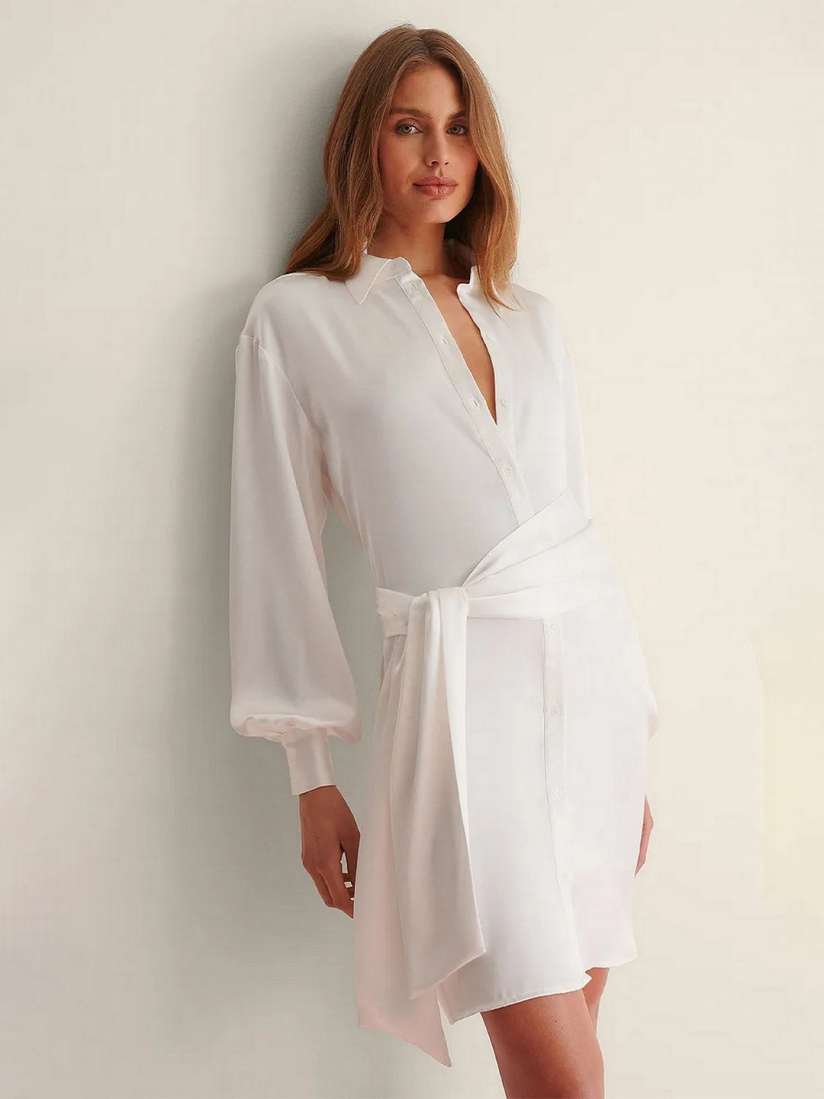Buy The Roadster Lifestyle Co Shirt Collar Puff Sleeves Belted Shirt Dress Dresses for Women 30477602 Myntra