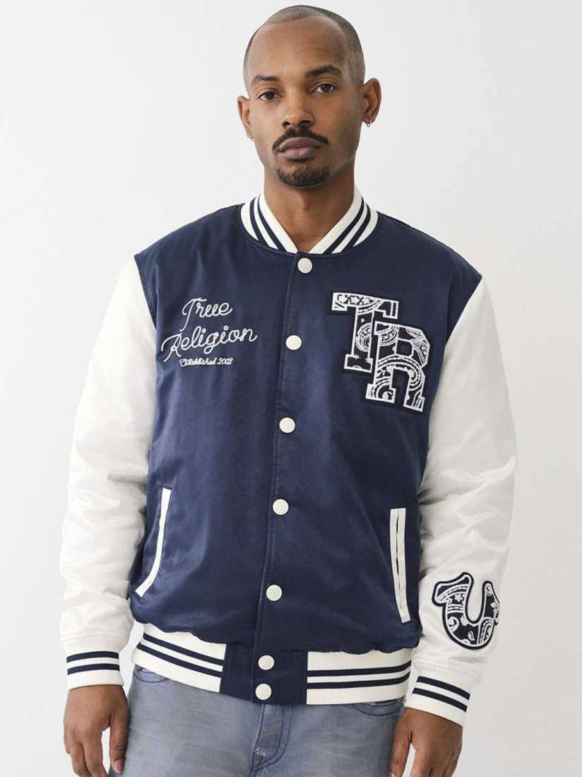 Buy True Religion Men Crop Varsity Jacket with Patchwork Jackets for Men 30506719 Myntra