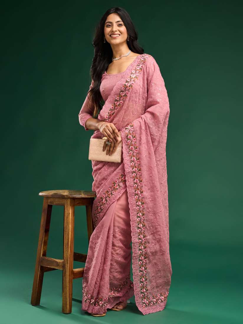Buy kasee Floral Embroidered Poly Chiffon Saree Sarees for Women 30477066 Myntra