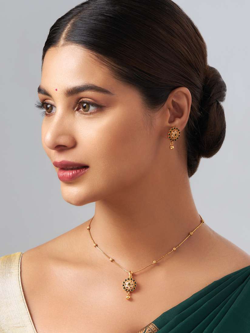Buy Kushal s Fashion Jewellery 92.5 Pure Silver Gold Plated Stone Studded Pendant Set Jewellery Set for Women 23620698 Myntra