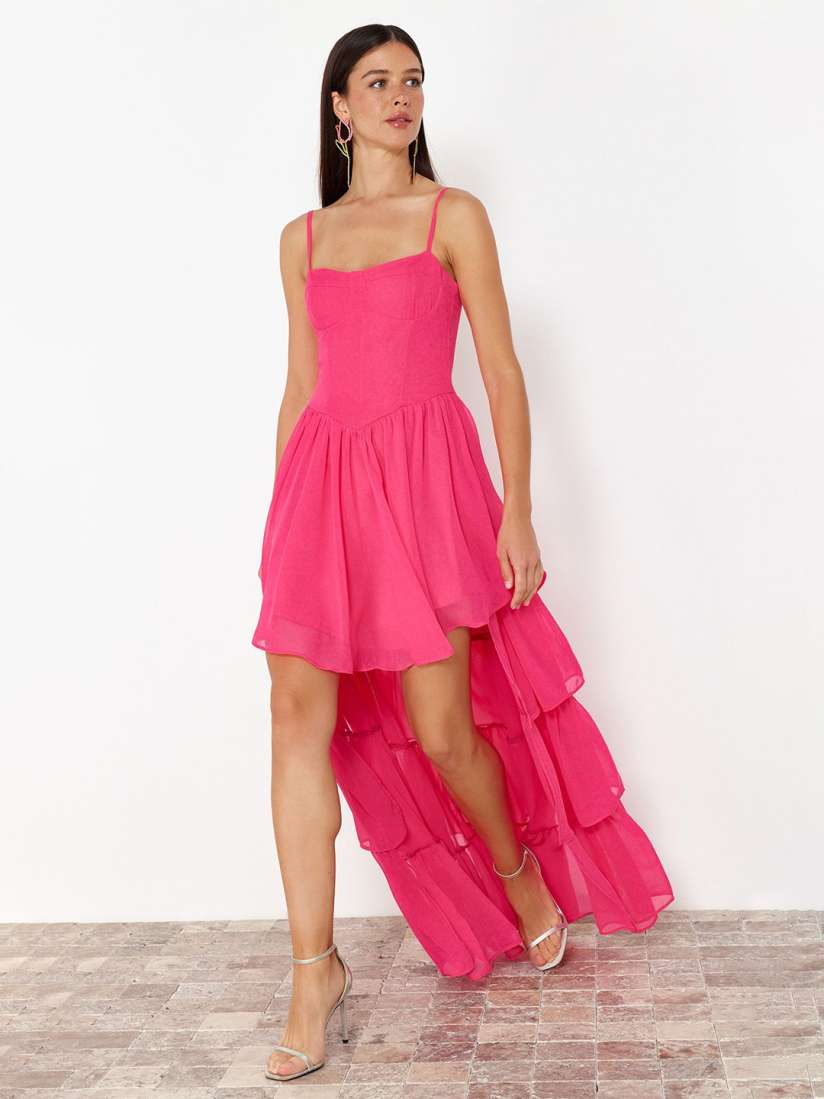 Buy Trendyol Shoulder Strap Fit Flare High Low Layered Maxi Dress Dresses for Women 30497596 Myntra