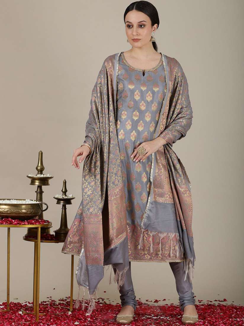 Buy AURELIA Women Floral Panelled Beads and Stones Kurta with Churidar With Dupatta Kurta Sets for Women 30540262 Myntra