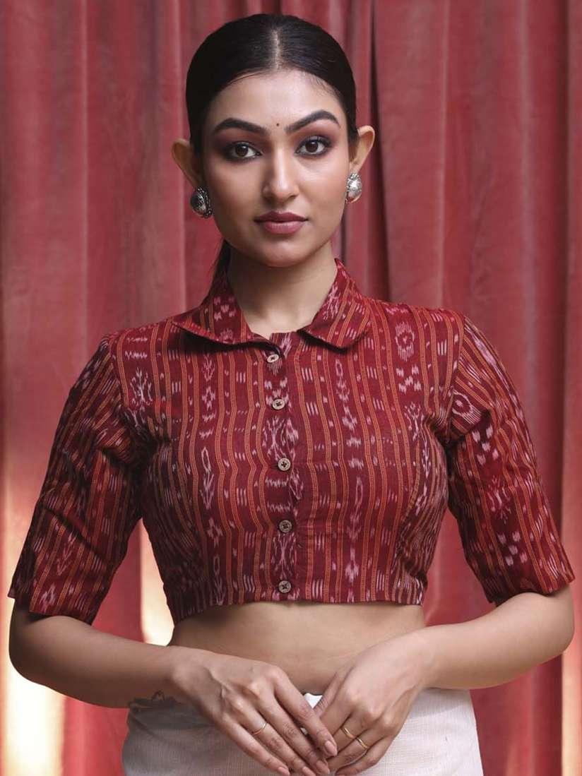 Buy Indethnic Woven Design Shirt Collar Cotton Saree Blouse Saree Blouse for Women 30546550 Myntra