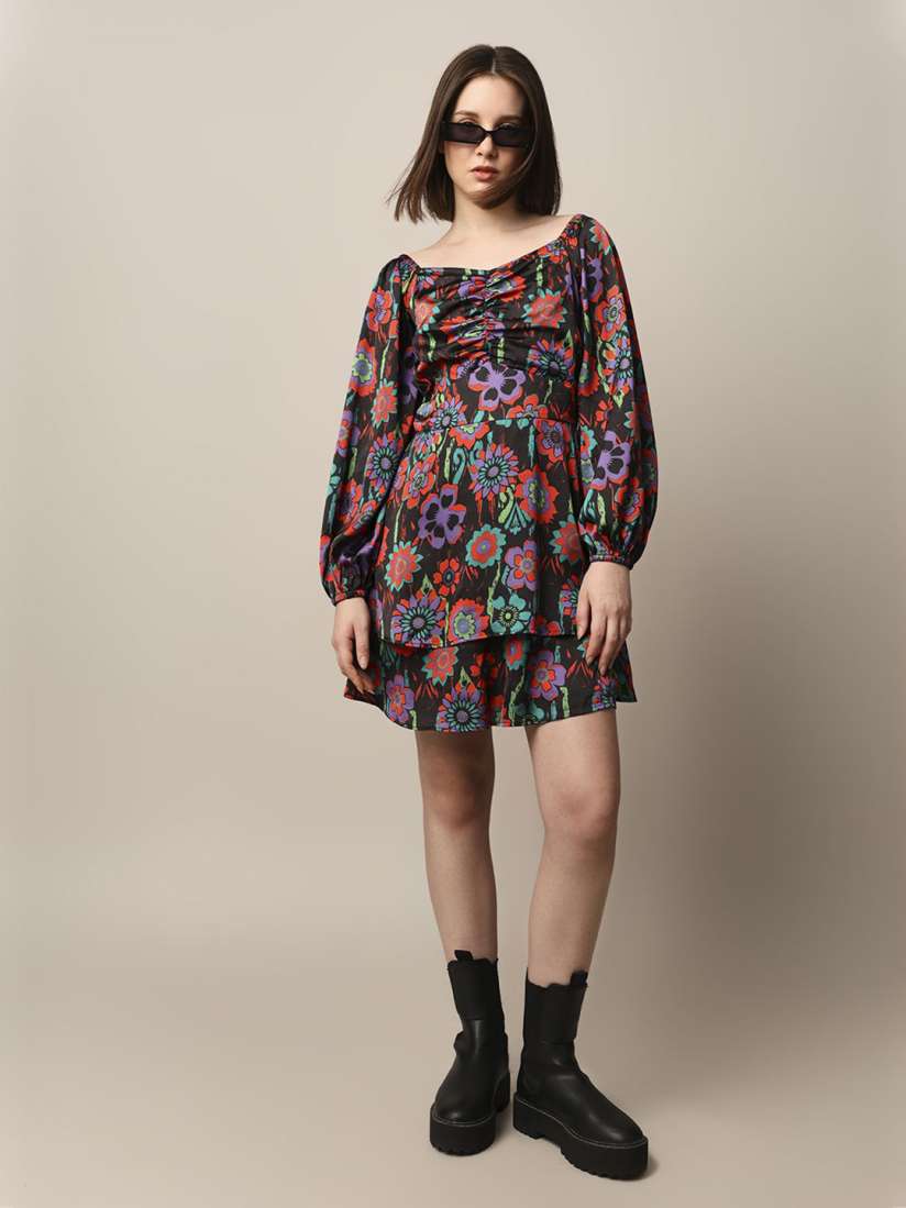 Buy ONLY Floral Printed Puff Sleeve Satin A Line Dress Dresses for Women 30231494 Myntra