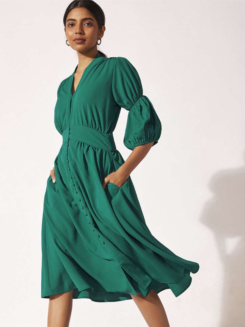 Buy The Label Life Puff Sleeve Fit & Flare Midi Dress - Dresses  