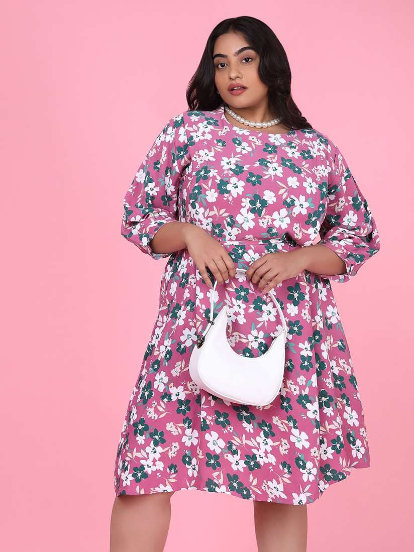 Buy SHOWOFF Women Floral Print Round Neck Crepe Fit and Flare Knee Length Dress Dresses for Women 30308515 Myntra