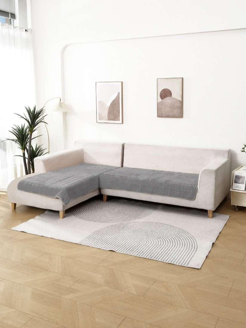 Buy HOKIPO Grey 2 Pieces Self Design 5 Seater L Shape Sofa Cover Sofa Covers for Unisex 30321114 Myntra