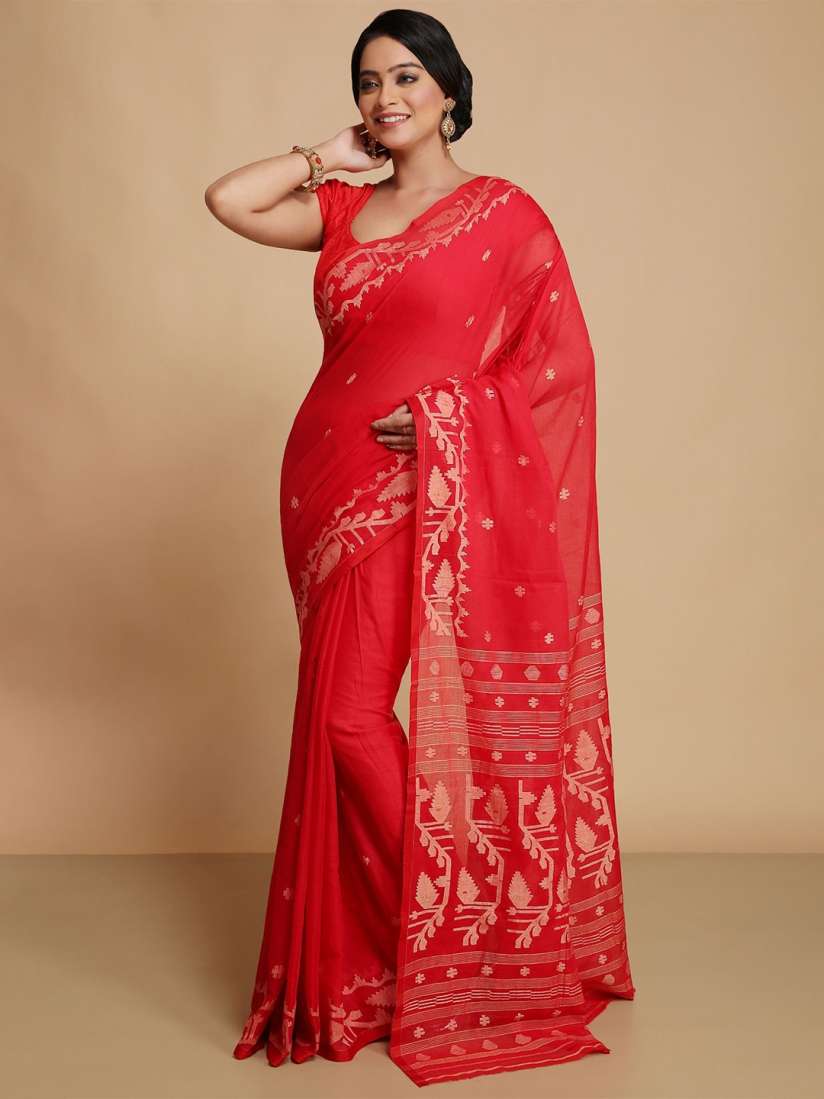 Buy WoodenTant Ethnic Motifs Pure Cotton Jamdani Saree Sarees for Women 30316566 Myntra