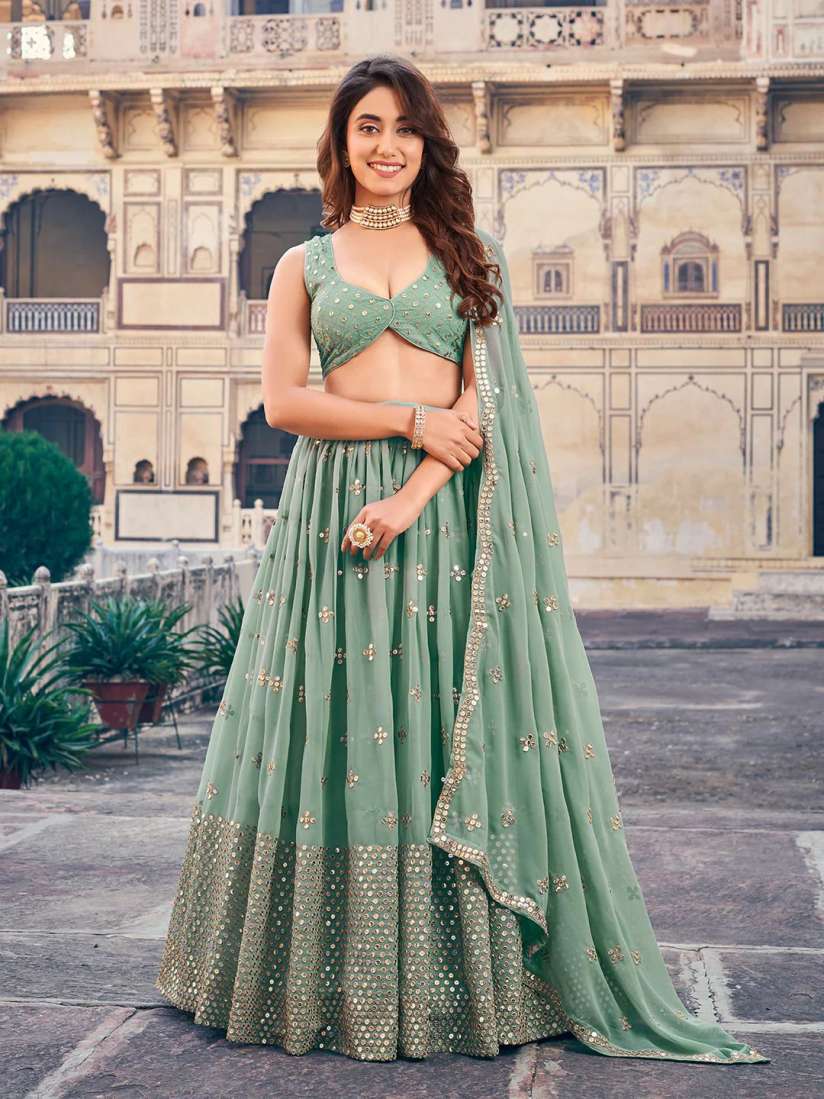 Buy KALINI Embroidered Mirror Work Semi Stitched Lehenga Unstitched Blouse With Dupatta Lehenga Choli for Women 30316878 Myntra