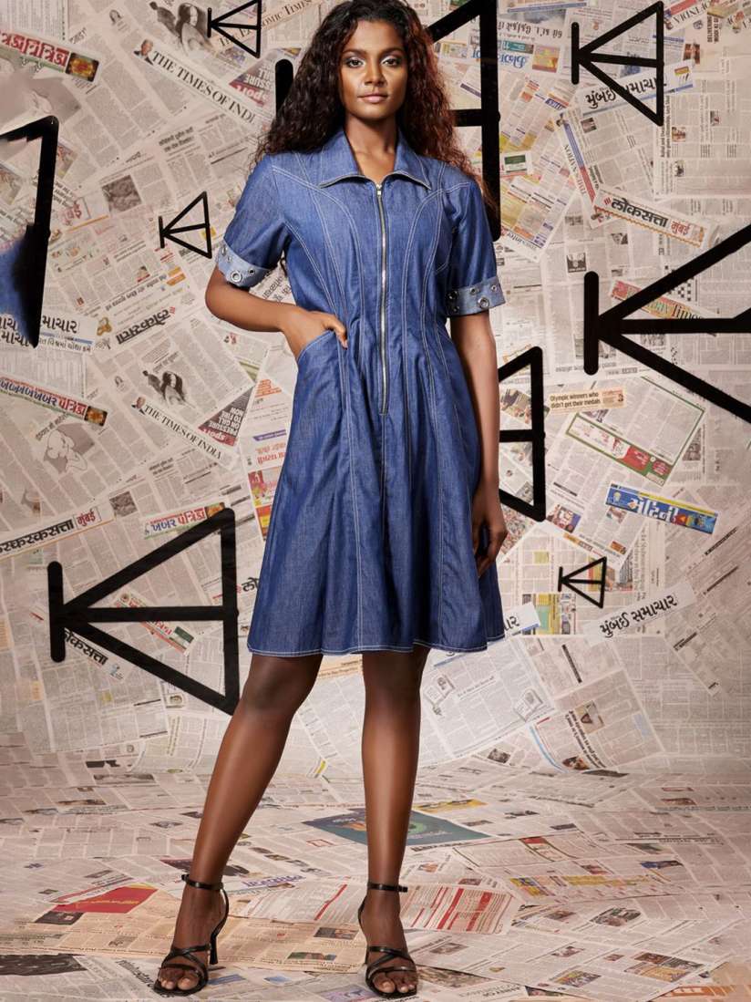 Buy ECHKE Women Shirt Collar Denim Maternity Shirt Above Knee Dress Dresses for Women 30322121 Myntra