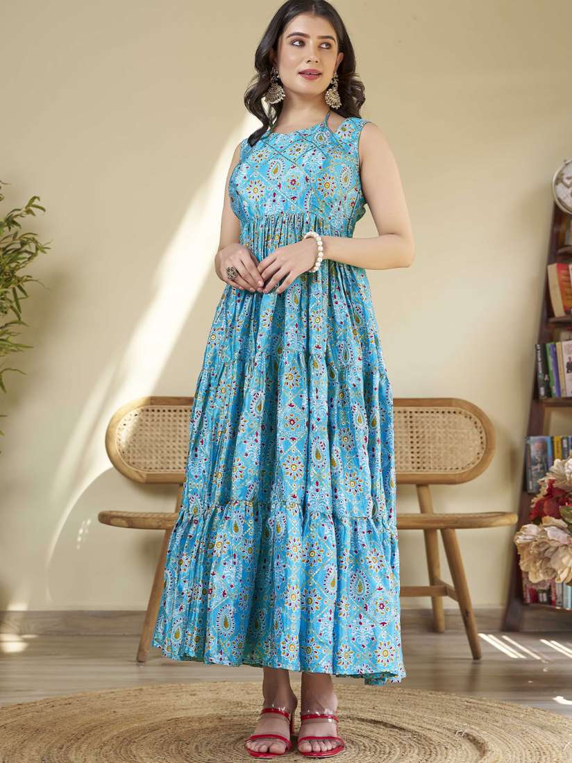 Buy CHANSI Ethnic Motif Tiered Midi Empire Dress Ethnic Dresses for Women 30322221 Myntra