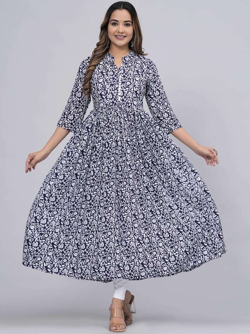Buy Sanganeri Kurti Floral Printed Mandarin Collar Anarkali Kurta Kurtas for Women 30320354 Myntra