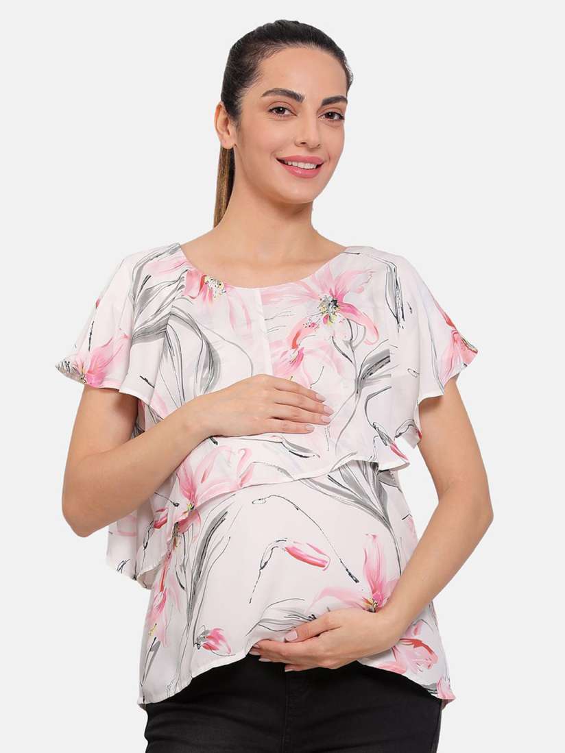 Buy MINI KLUB Women Floral Printed Flutter Sleeves Woven Maternity Top Tops for Women 30325920 Myntra