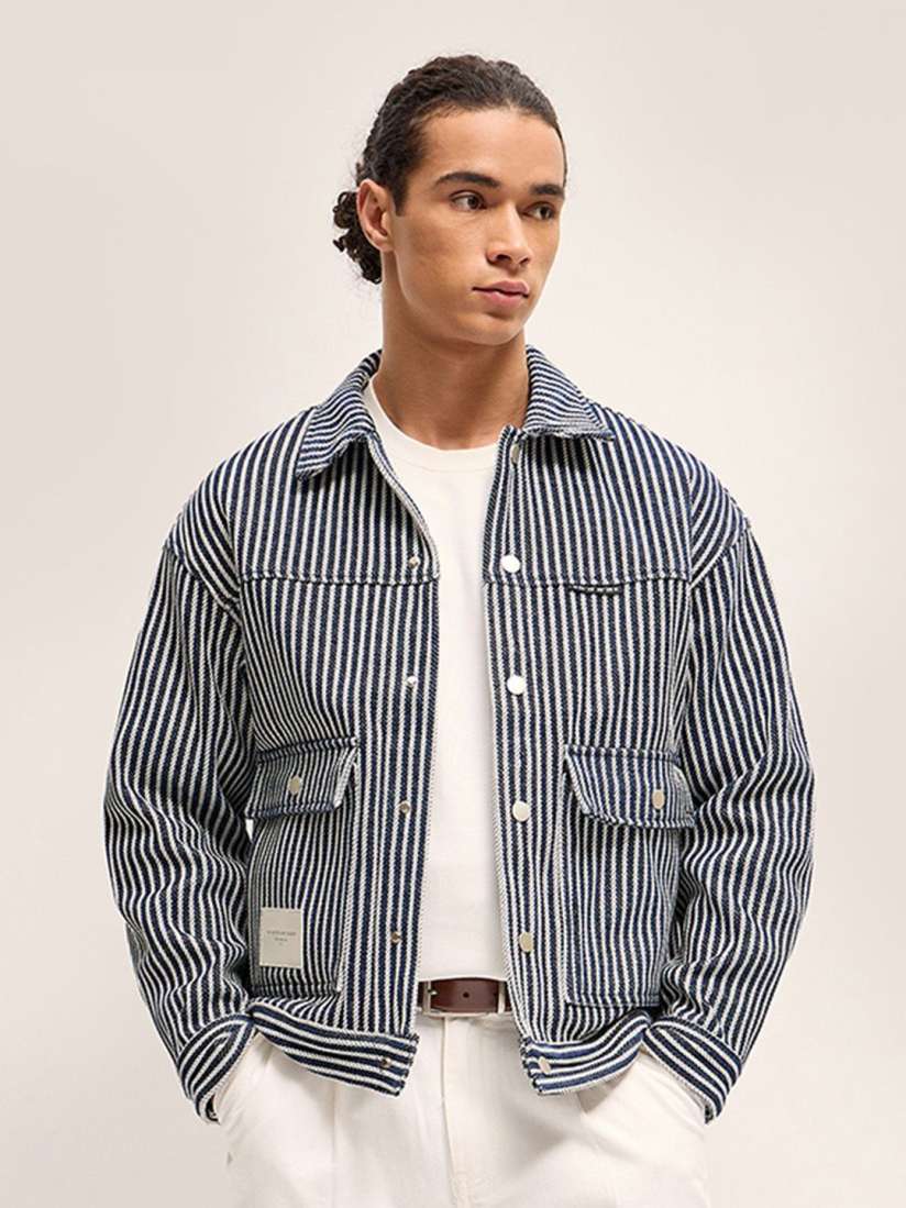 Mens striped denim jacket clearance