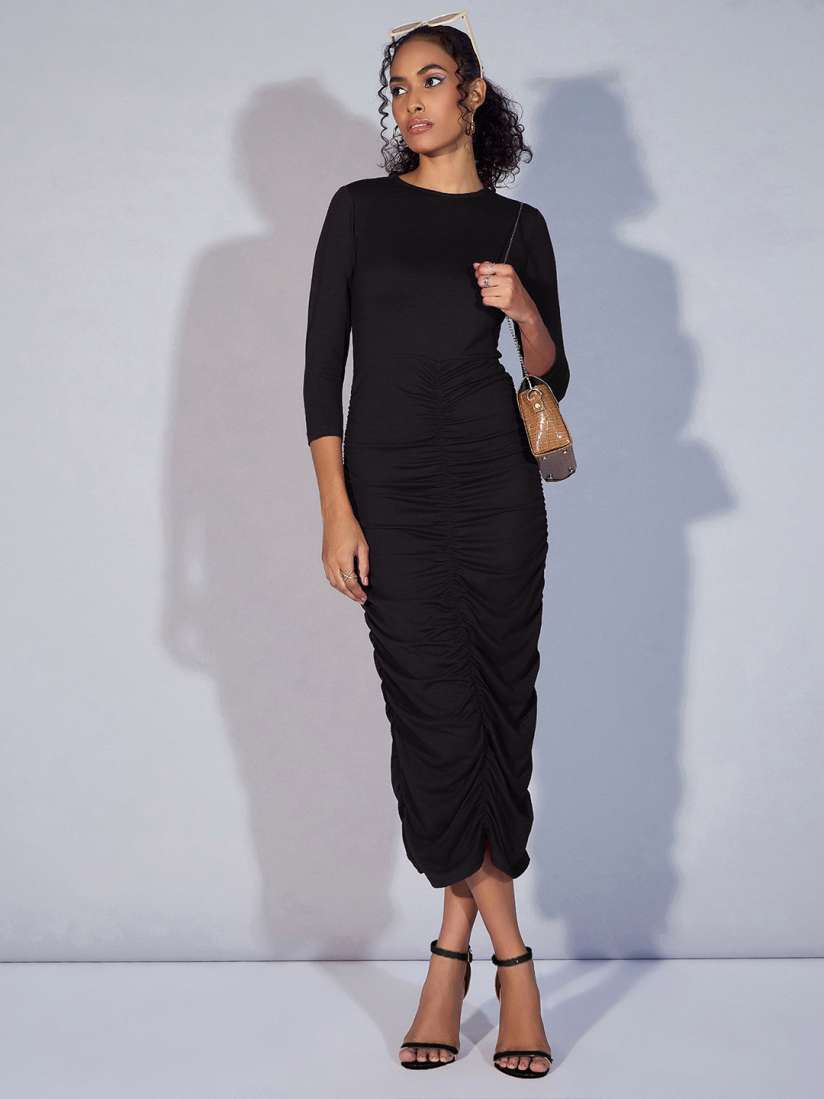 Buy SASSAFRAS Women Three Quarter Sleeves Sheath Midi Dress Dresses for Women 30380570 Myntra