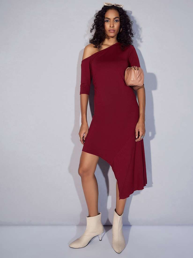 Buy SASSAFRAS Off Shoulder A Line Midi Dress Dresses for Women 30380573 Myntra