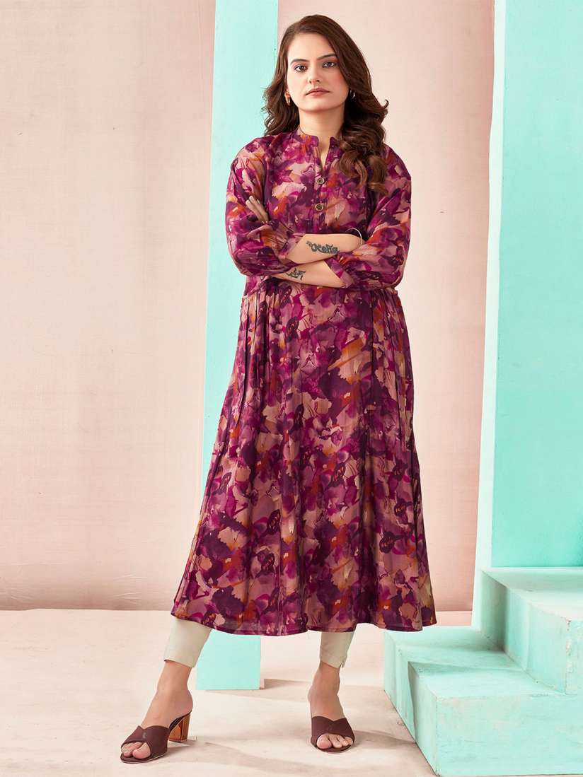Buy Peachmode Floral Print Mandarin Collar A Line Midi Dress Dresses for Women 30386787 Myntra